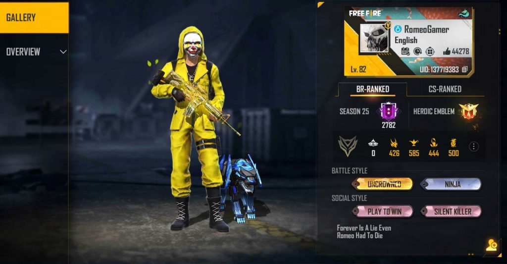 GARENA FREE FIRE: Romeo Gamer’s Free Fire ID, Stats, and more