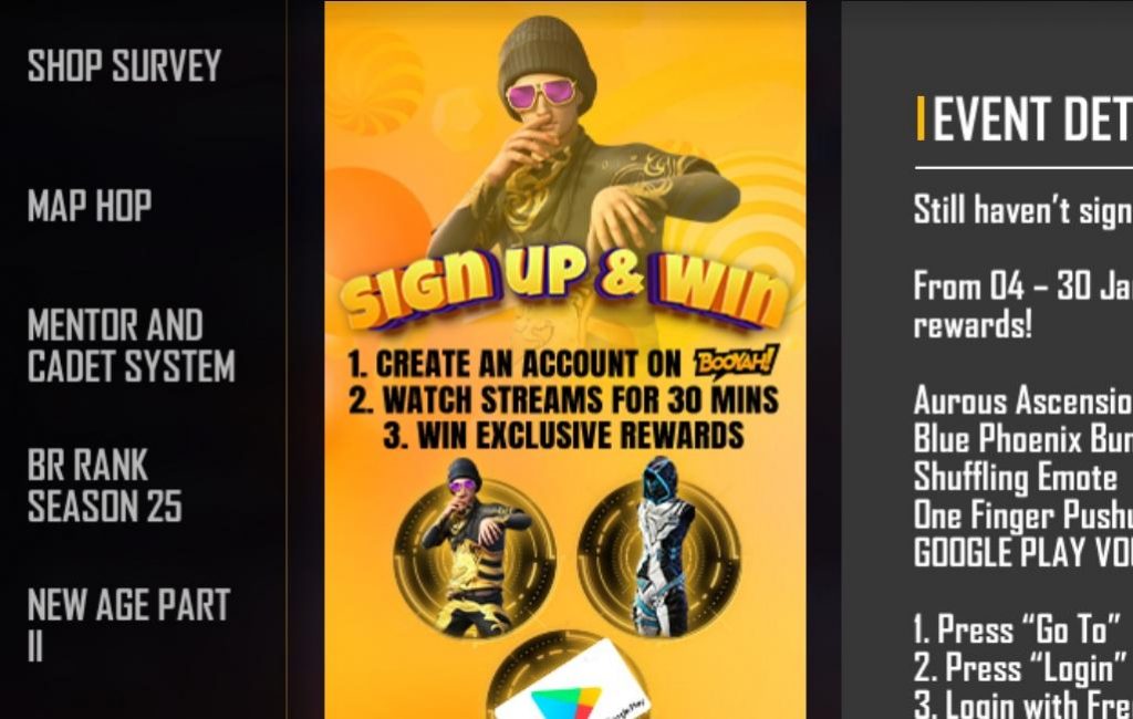 GARENA FREE FIRE: Booyah Signup Event, How to Get Exclusive Bundles, Emotes, Vouchers from the Event