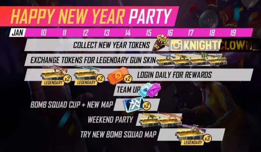 GARENA FREE FIRE: Happy New Year Party Event Calendar, Check All the Events and Rewards