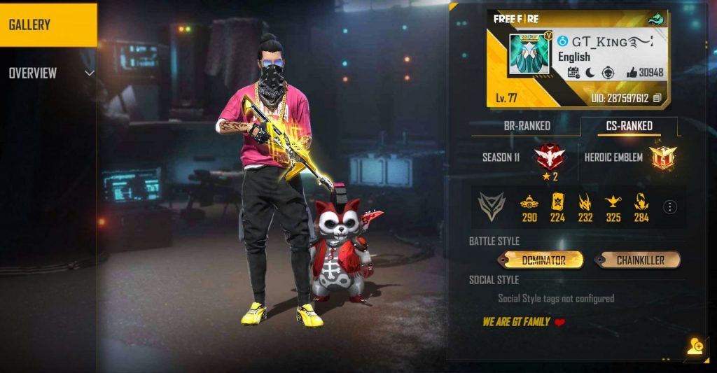 GARENA FREE FIRE: GT King’s FF ID, Stats, Income, Season Rank, and more(January 2022)