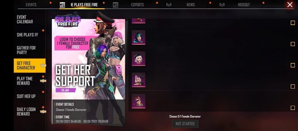 GARENA FREE FIRE: Free Female Characters, Event Date, and More