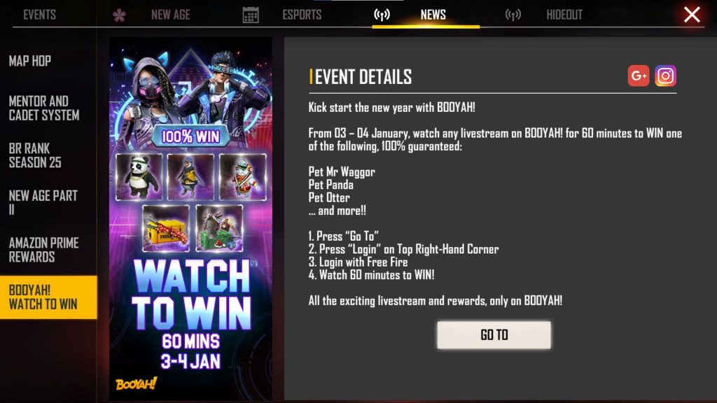 How to get free pets and rewards in the Free Fire Watch-To-Win event in 2022?