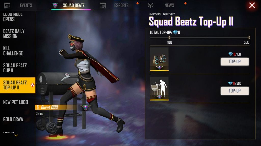 How to Top-Up the Free Fire Max diamonds for the Squad Beatz event 2?