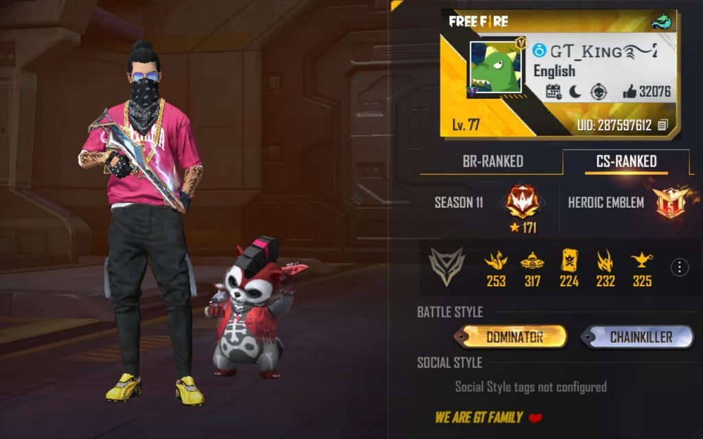GT King’s Free Fire Max ID, Stats, Total Income, Real Name, and more in February 2022