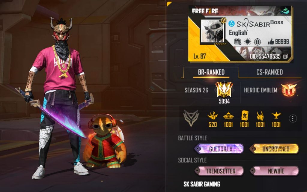 SK Sabir Boss’s Free Fire Max ID, Stats, YouTube Income, K/D ratio, and more in February 2022 