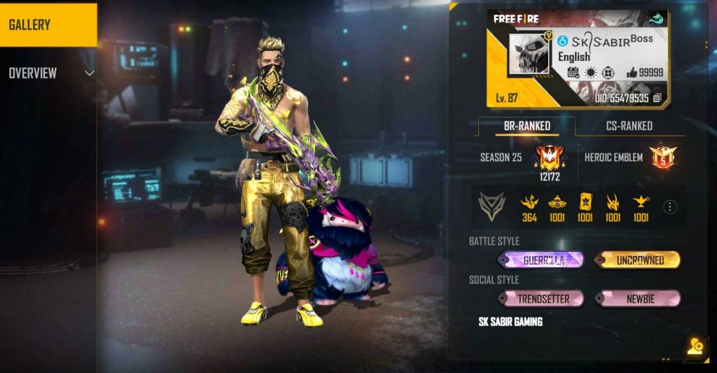 GARENA FREE FIRE: SK Sabir Boss’s ID, Stats, rank, monthly income, and more in February 2022