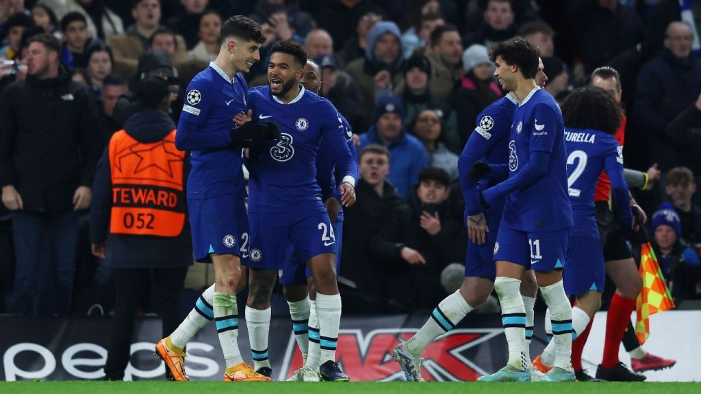 Chelsea celebrate as they advance to the quarterfinals of the champions league