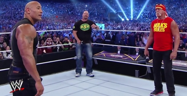 The Rock, Stone Cold, and Hulk Hogan at WrestleMania 30