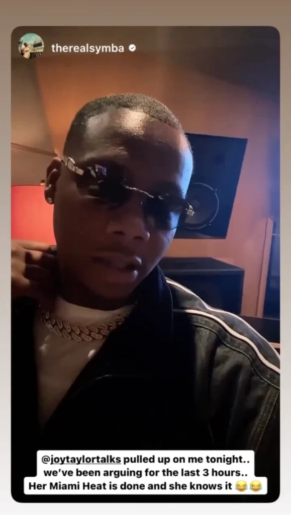 On his Instagram Story, Symba, rocking cool sunglasses and a flashy gold chain, revealed that Taylor paid him a visit.