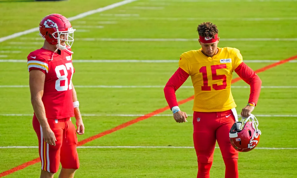 Patrick Mahomes on field while training